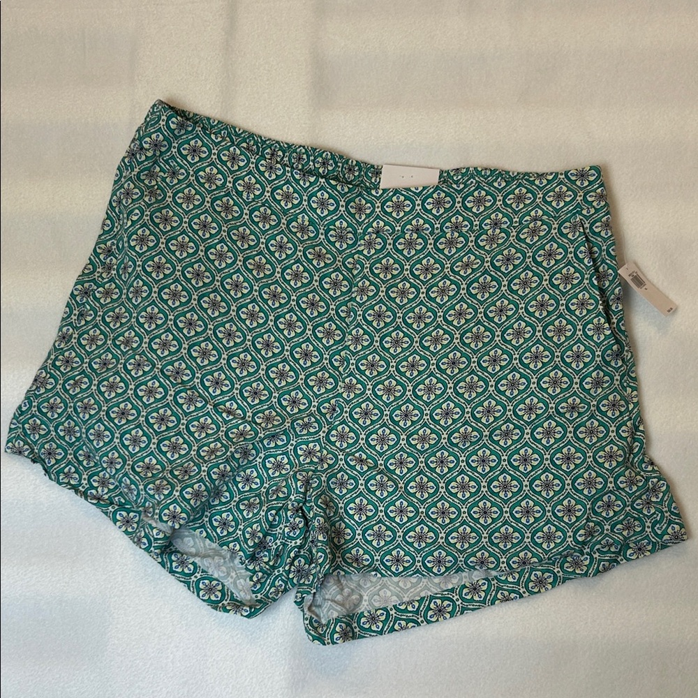 Old Navy Playa Shorts XL Green Floral Print Elastic Waist Lightweight Boho